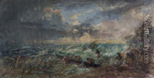 Fischerboote Bei Sturmischer See Oil Painting - Hans Heider