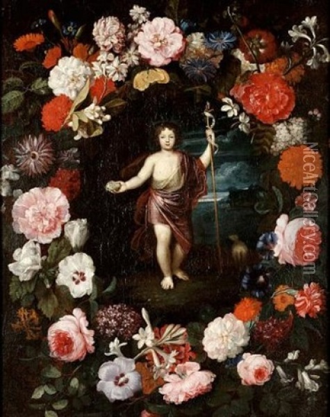 The Young Saint John The Baptist Within A Floral Surround Oil Painting - Daniel Seghers