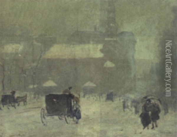 Snowy Day In Boston Oil Painting - Arthur Clifton Goodwin