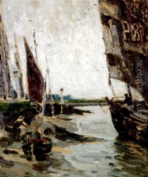 Segelschiffe Im Hafen Oil Painting - Wilhelm Hambuechen