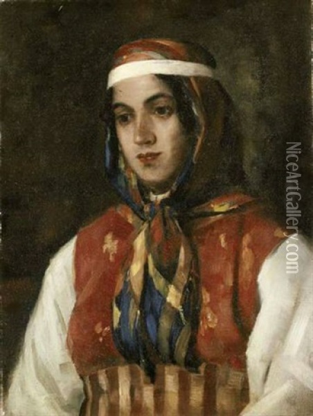 A Maid Of Letuan, Tangiers, Morocco Oil Painting - Harrington Mann