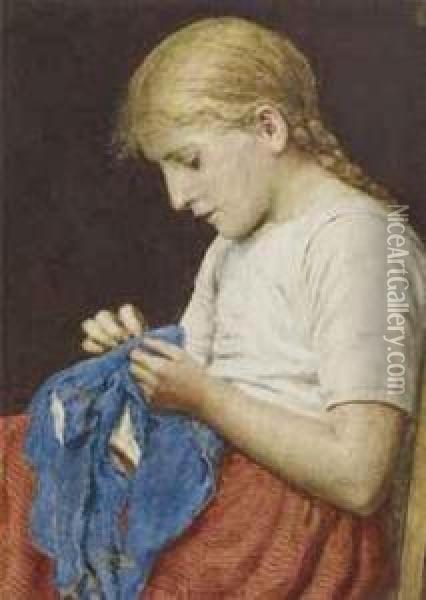 Die Kleine Naherin Oil Painting - Albert Anker