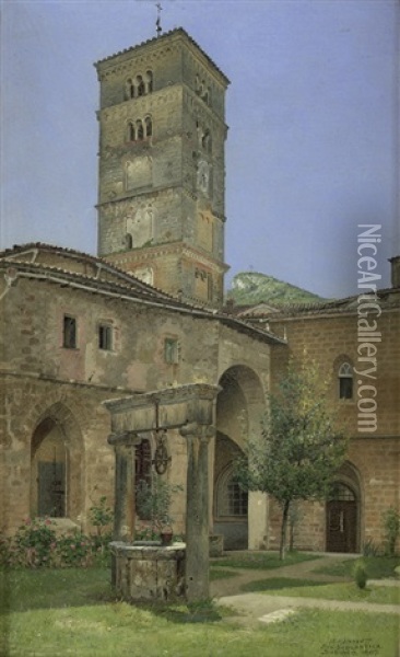 Ansicht Des Klosters Santa Scolastica In Subiaco Oil Painting - Josef Theodor Hansen