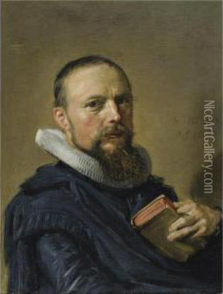 Portrait Of Samuel Ampzing, Half Length Oil Painting - Frans Hals