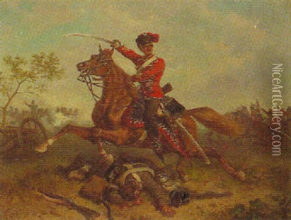 Ein Preusischer Husar Im Gefecht Oil Painting - Friedrich Kaiser