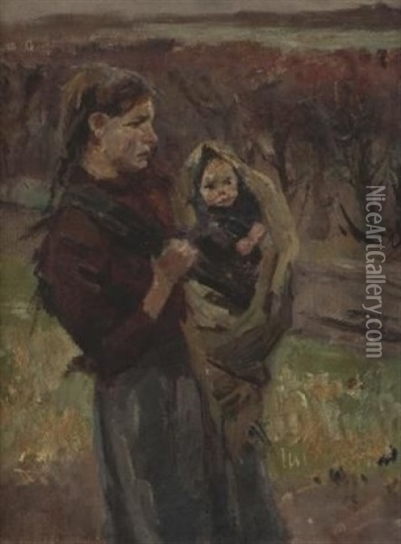 Rural Landscape With A Woman Carrying An Infant Oil Painting - Frans David Oerder