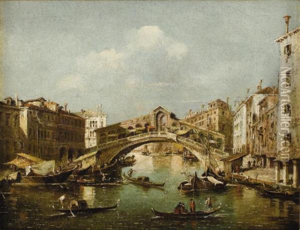 Venice, A View Of The Grand Canal And The Rialto Bridge Oil Painting - Francesco Guardi