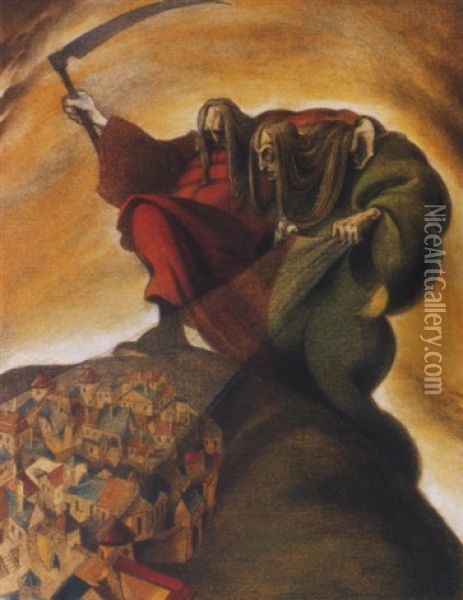 Alom Es A Halal (dream And Death) Oil Painting - Almos Jaschik