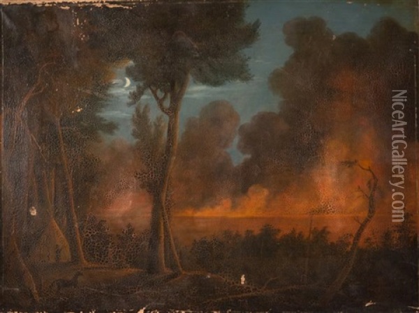 Wildfire Approaching Camp Oil Painting - Ralph Albert Blakelock