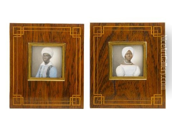 Negro Servants, Named Rabli And Calima, Both Wearing Turbans (pair) Oil Painting - Vincenzo Castelli