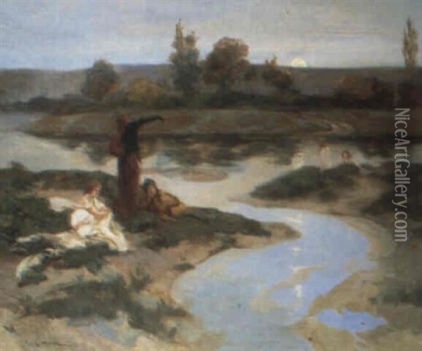 Summer Evening, River Dee Oil Painting - Robert Burns