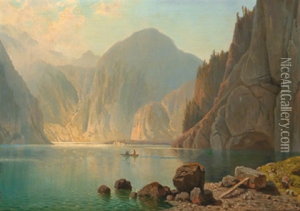 Blick Auf Den Konigssee Mit St. Bartoloma Oil Painting - Theodor (Wilhelm T.) Nocken