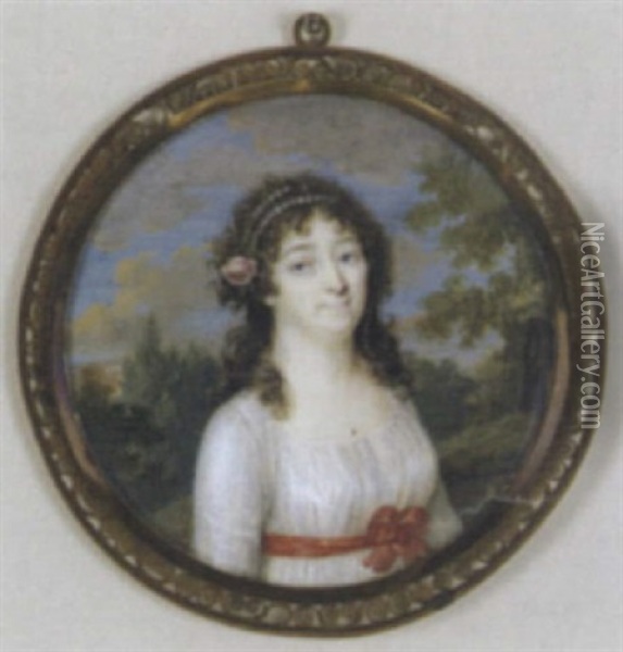 Bildnis Einer Dame In Weisem Kleid Vor Landschafthintergrund Oil Painting - Jacques Delaplace