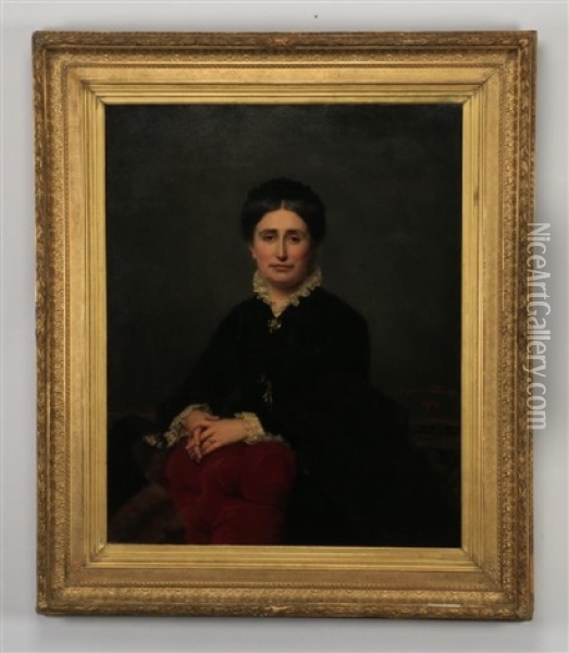 A Seated Matron Wearing A Black Dress With A Lace Collar Oil Painting - Eugenie Alexandrine Marie Salanson