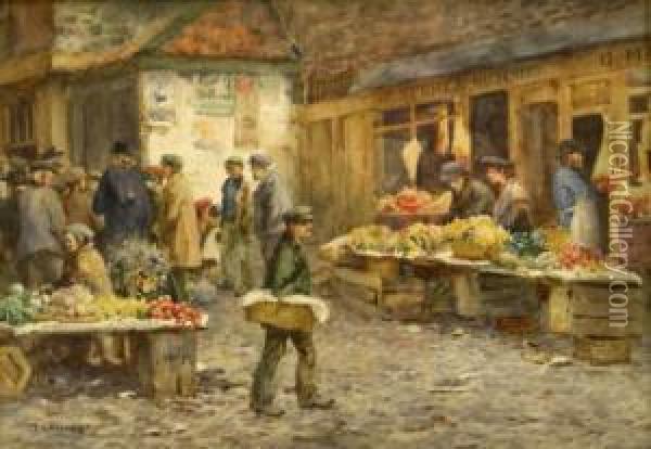 W Spence Butchers, Market Place Oil Painting - Alfred Stevens