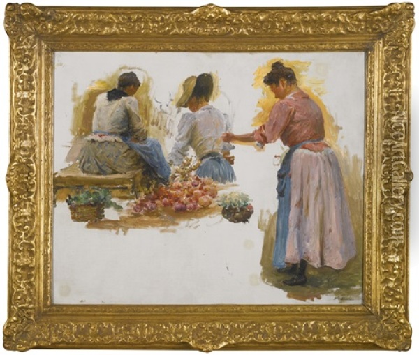 Trois Femmes Au Marche Oil Painting - Julien Gustave Gagliardini