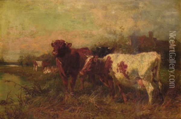 Cows At Pasture Oil Painting - Charles Collins II