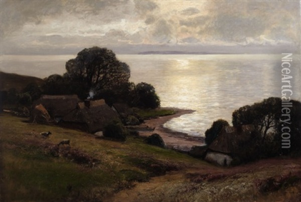 An Old Farmhouse By The Beach At Rugen Oil Painting - Konrad Alexander Mueller-Kurzwelly