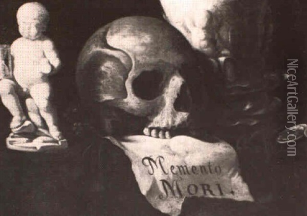 Memento Mori, Mit Totensch,del, Silberbecher Und Kunstkammerobjekten Oil Painting - Johann Andreas Graff