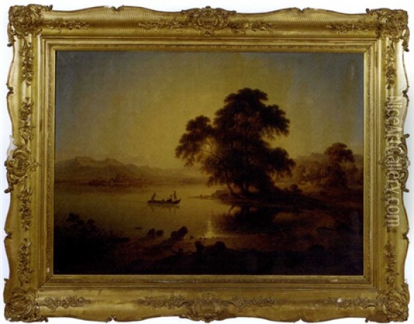 Crossing A Lake At Sunset Oil Painting - Johann Felix Von Schiller