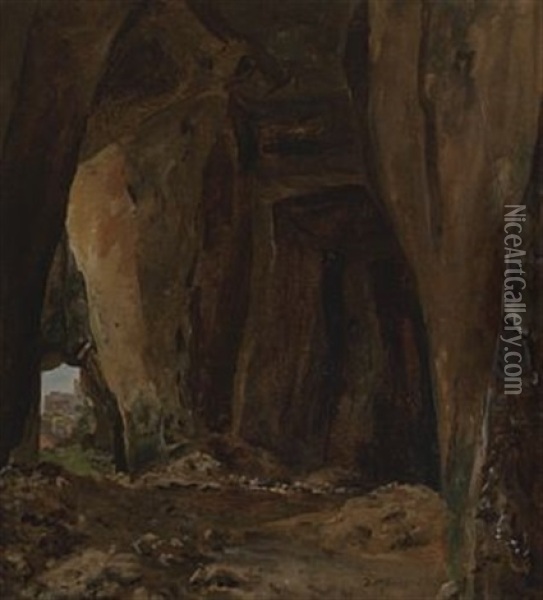 Grotte Ved Napoli - Naturstudie Oil Painting - Johan Christian Dahl