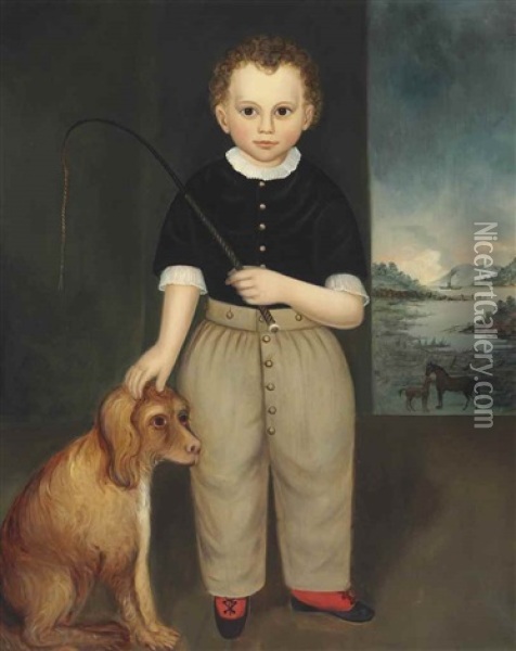 Portrait Of A Young Boy Petting His Spaniel Oil Painting - George Gassner