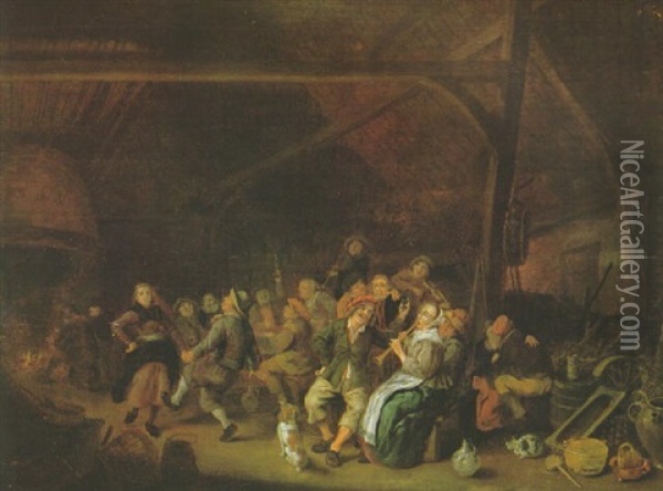 Frohliche Gesellschaft In Einem Bauernhaus Oil Painting - Jan Miense Molenaer