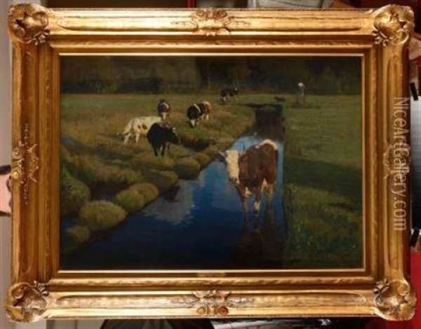 Vaches Au Champ Oil Painting - Oskar Frenzel