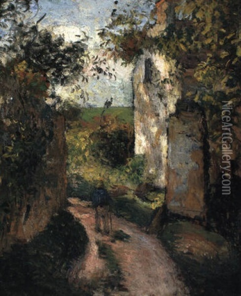 Paysan Dans Une Ruelle A L'hermitage, Pontoise Oil Painting - Camille Pissarro