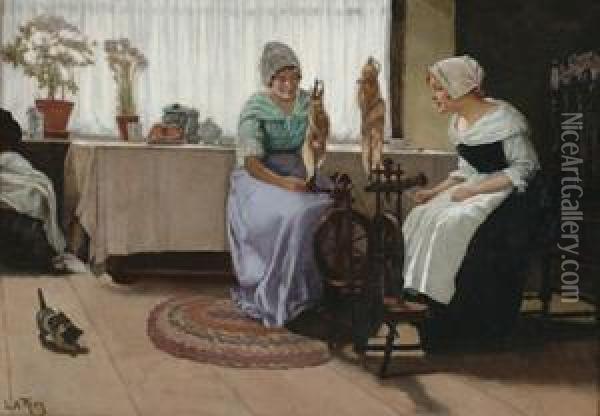 Ladies In An Interior Oil Painting - Laurits Andersen Ring