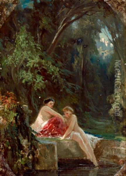 Badende Nymphen Oil Painting - Wilhelm August Lebrecht Amberg
