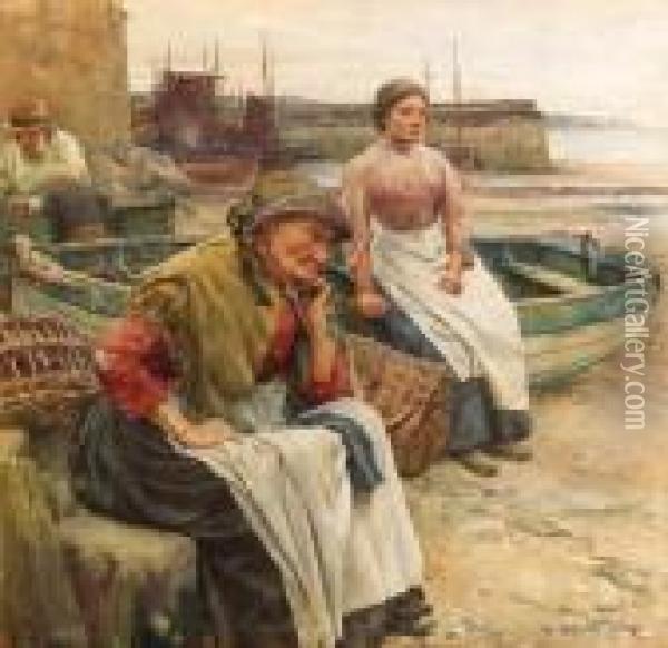 Waiting The Return Of The Fleet Oil Painting - William Langley