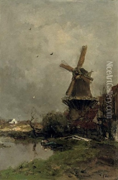 Mill - Molen Oil Painting - Jacob Henricus Maris