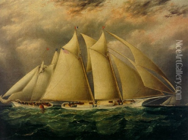 Yacht Alice Rounding The Buoy Oil Painting - James Edward Buttersworth