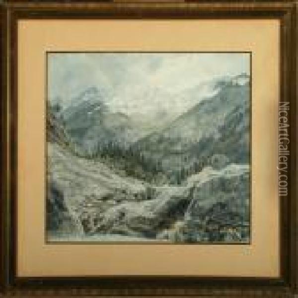 View From Rosenlani, Switzerland Oil Painting - Janus Andreas La Cour