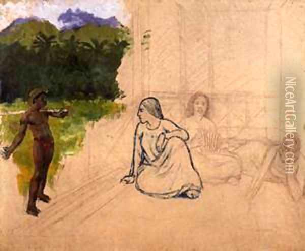 Tahitians at Rest (unfinished) 1891 Oil Painting - Paul Gauguin