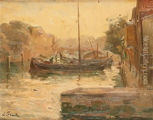 Barques A Quai Oil Painting - Lucien Frank