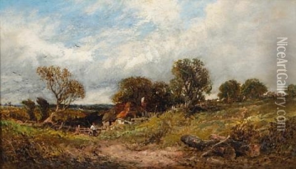 A Cottage In A Rural Landscape Oil Painting - James E. Meadows