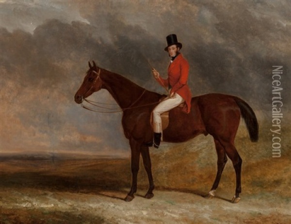 Gentleman On His Hunter In A Landscape, 1844 Oil Painting - Charles Hancock