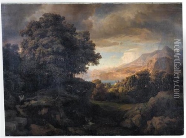 View Of Lago Di Como Near Fiume Di Latte (ansicht Des Comer Sees Bei Fiume Di Latte) Oil Painting - Ludwig Heinrich Theodor (Louis) Gurlitt