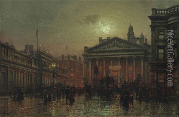 The Royal Exchange, London Oil Painting - Louis H. Grimshaw
