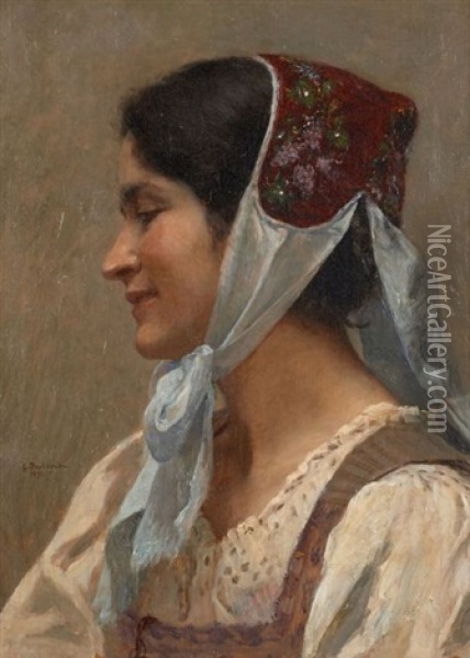 Portrait De Diaichotte De Profil, Coiffee De La Cale A Diairi Oil Painting - Georges Bretegnier