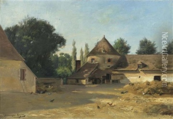 Ansicht Eines Bauernhofes Mit Huhnern Oil Painting - Dominique Hubert Rozier