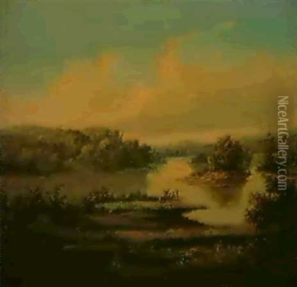 Maryland River Scene Oil Painting - John R. Johnston