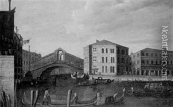 The Rialto Bridge, Venice, And The Fishmarket Oil Painting - William James