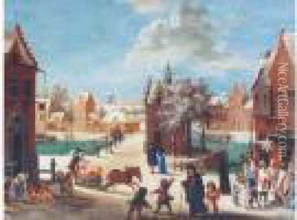 Place De Village En Hiver Animee De Nombreux Personnages Oil Painting - Jacques Fouquieres