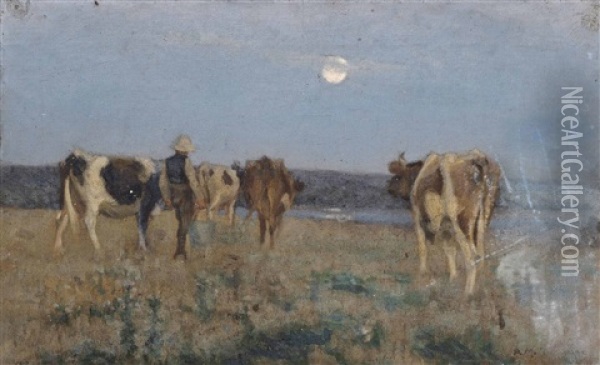 A Summer's Moon Oil Painting - Algernon Talmage