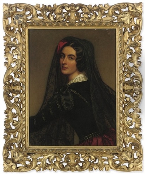 Portrait Of Lola Montes (1821-1861), Half-length, In A Black Dress Oil Painting - Friedrich Durck