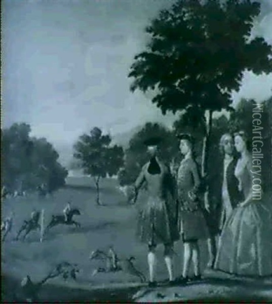 Elegant Figures Watching A Horserace In A Parkland Oil Painting - James Seymour