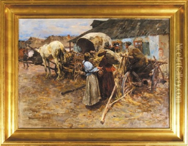 Przy Wozie Oil Painting - Stanislaw Bohusz-Siestrzencewicz